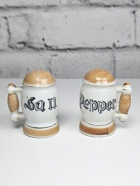 Vintage Japan Beer Mug Salt and Pepper Shakers Ceramic Barware Set